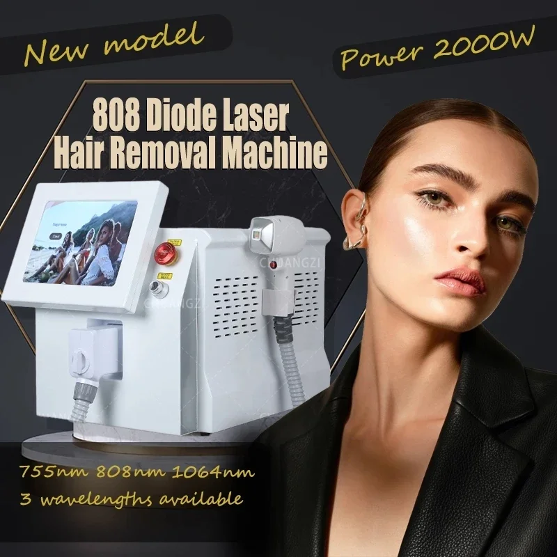 

Newest 2000W 808nm diode laser 3 Wavelength 755 808 1064nm Hair Removal Machine Cooling Head Painless Epilator Face Body