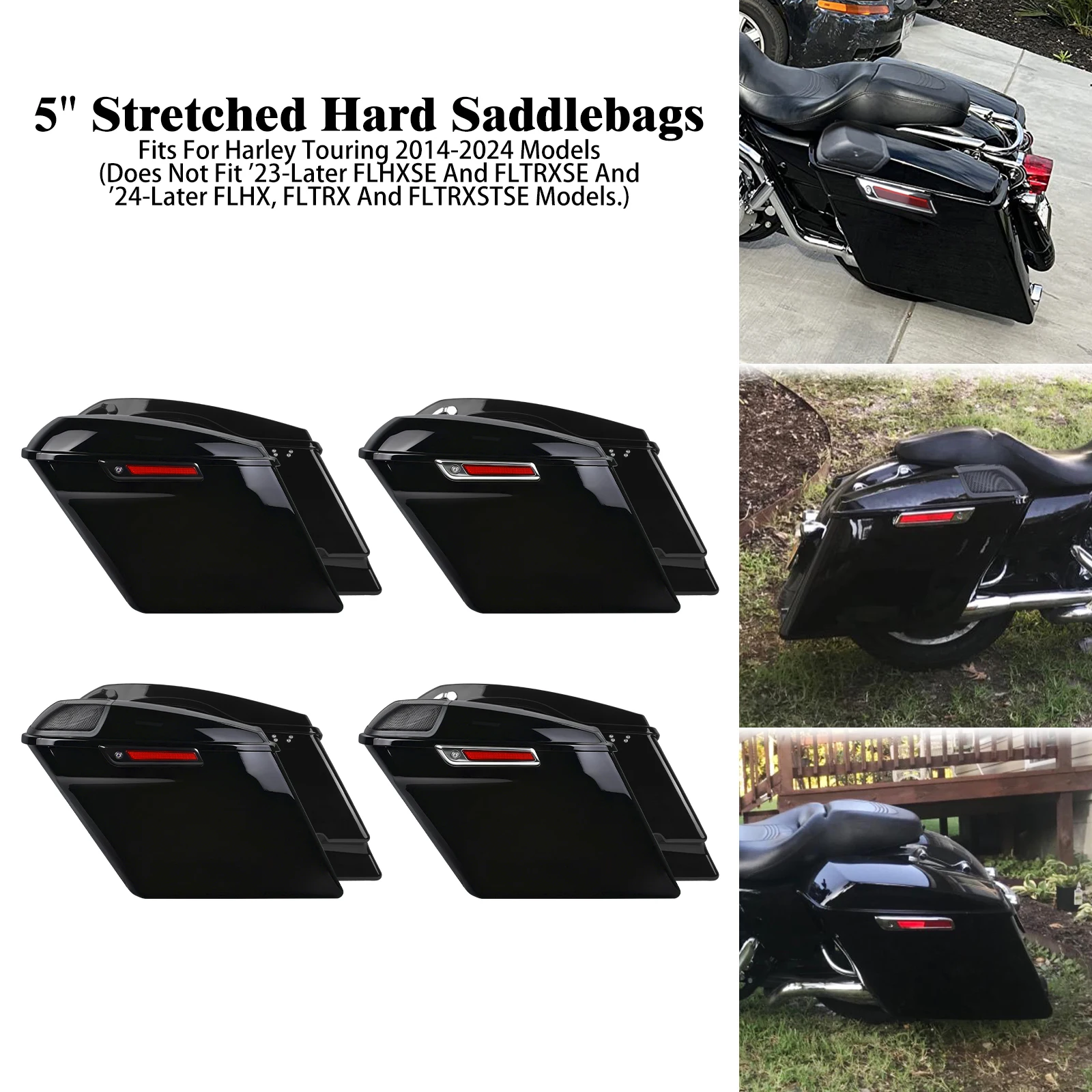 

Motorcycle 5" Stretched Saddlebags Hard Bags Storage Trunk Luggage For Harley Touring Road Electra Street Glide FLHR 2014-2024