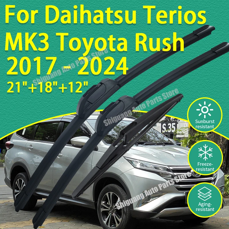 Limpiaparabrisas Delanteros y Traseros con Revestimiento de Silicona para Daihatsu Terios MK3 Toyota Rush F800 F850 2017-2024, Accesorios para Limpiaparabrisas