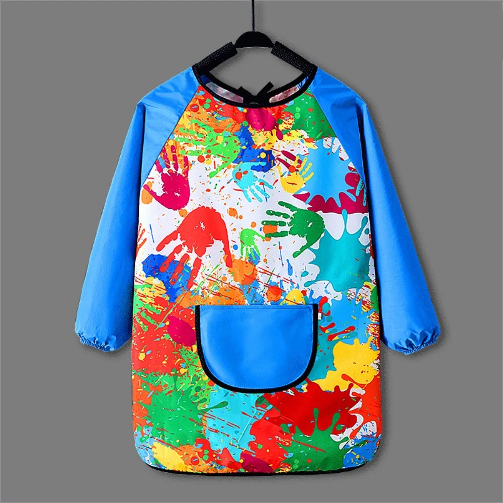 Waterproof Nylon Children's Painting Apron Art Painting Cover Reverse Dressing Cloth Long Sleeved Baby Eating Bib Girls