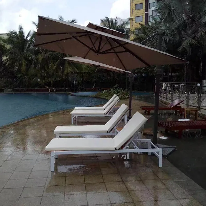 سرير خشبي بلاستيكي خارجي، فناء ترفيهي، فيلا خارجية، حمام سباحة، جزيرة المنتجع، خشب متين #4