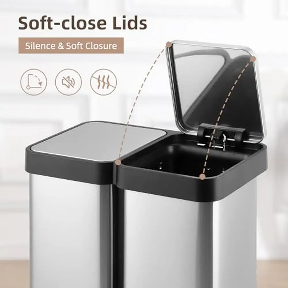 13 Gallon Double Lid Stainless Steel Kitchen Bin 50L – Fingerprint Resistant Recycling Trash Can with Hands-Free Operation