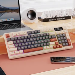 M96 Battery Digital Display Bluetooth Keyboard,2.4G Dual Mode Connection,Multimedia Knob, Colourful Light,PC Notebook