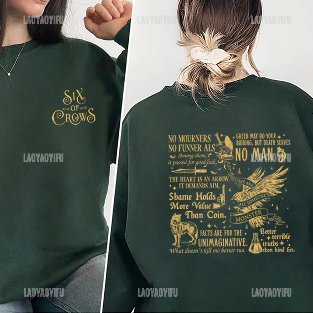 Six of Crows Pullovers No Mourners Shirt Ketterdam Crow Club Shirts Kaz Brekker Merch Inej Vintage Long Sleeve Women Sweatshirts