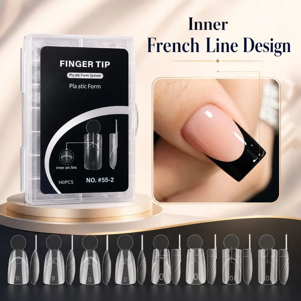 14 Sizes French Nail Dual Forms Quick Extension with Inner French Line Full Cover Dual Nail Molds Reusable Acrylic Nail Art Mold
