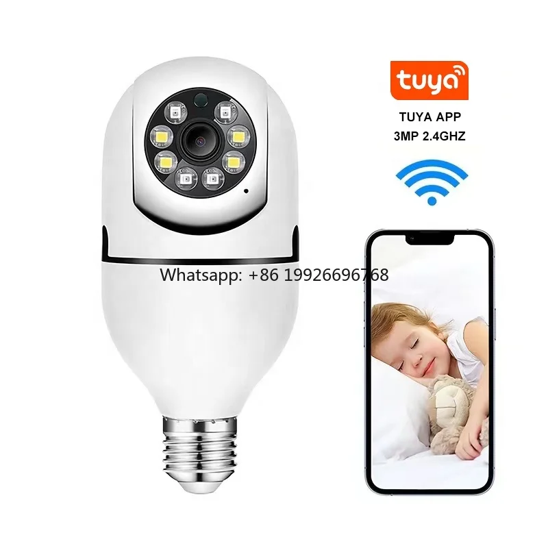 

High Quality Tuya Smart 3mp 2.4g Wireless Wifi Cctv E27 PTZ IP Light Bulb Security Camera 360 Panoramic With Two-way Speech
