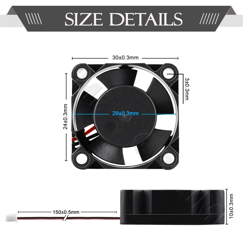 Gdstime 3010 Ventola 24V Ventola di raffreddamento a doppia sfera 3cm DC 12V 5V Ventola radiale 30x10mm Ventola assiale senza spazzole per stampante 3D Mini dispositivo di raffreddamento