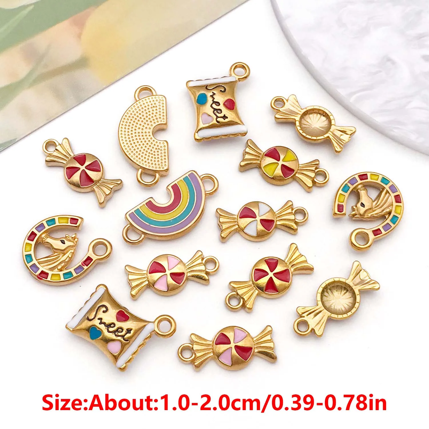 2 قطعة حلوى الفولاذ المقاوم للصدأ ، قوس قزح ، يونيكورن سحر المينا قلادة ل أساور يدوية القلائد أقراط صنع المجوهرات الإكسسوارات #2