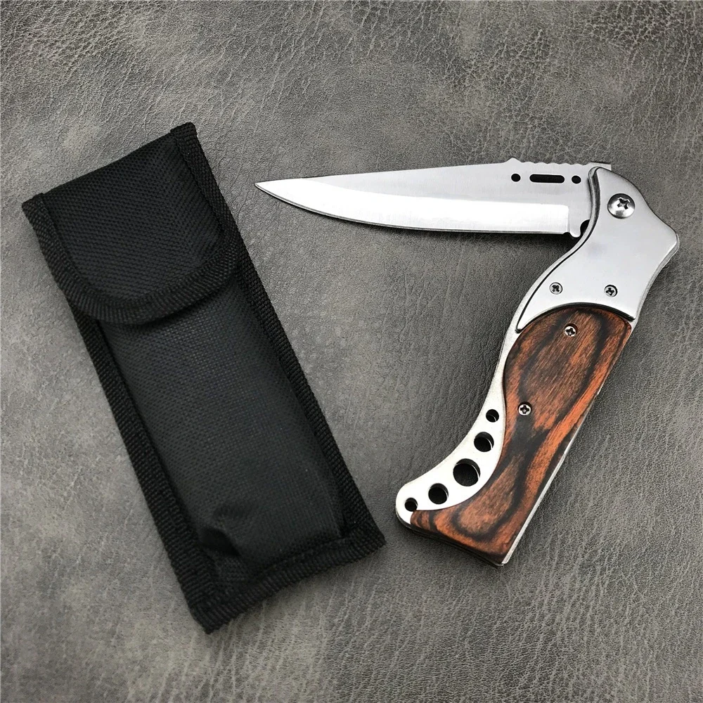 Fast Opening Folding Pocket Knife with LED Light Outdoor Wilderness Survival Hunting Knife Tactical Self defense EDC Tool