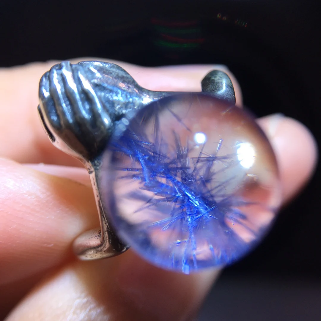 

Natural Blue Rutilated Dumortierite Quartz Adjustable Ring 11.4mm Woman Men Ring Jewelry AAAAAAA