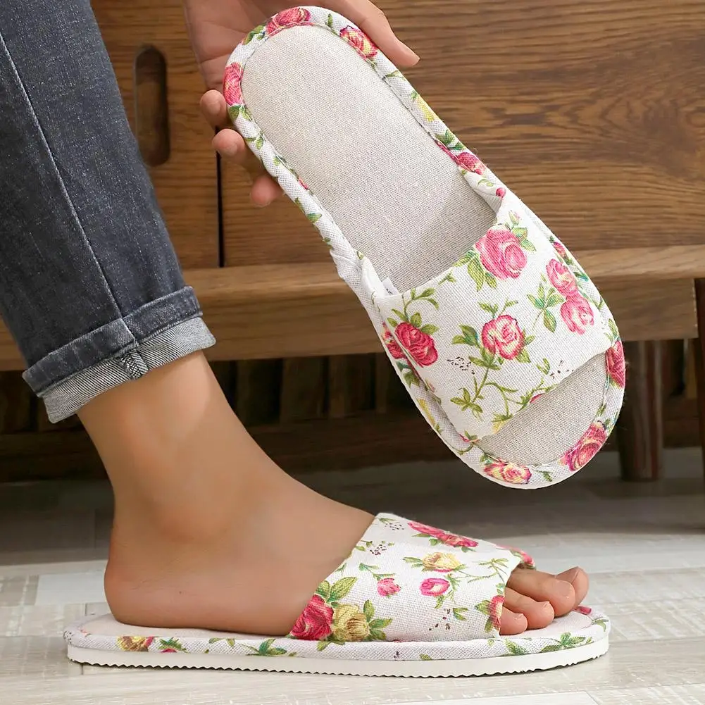 

Fashion Floral Slippers Women Casual Comfortable Indoor Home Flat Shoes Anti Slip Sandals Spring Autumn September Essential
