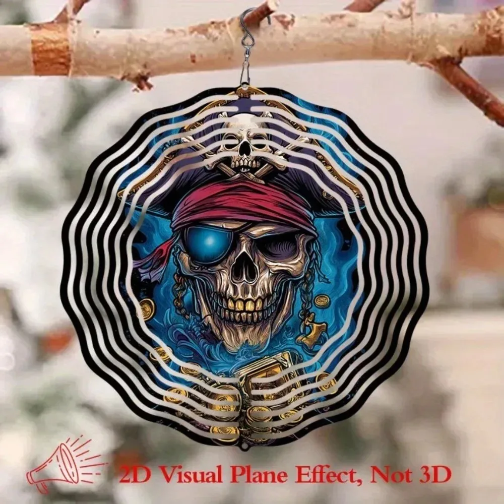Pirate Skull Wind Spinner Nautical Skeleton Hanging Ornament Outdoor Garden Yard Patio Home Wall Art Decoration Gift