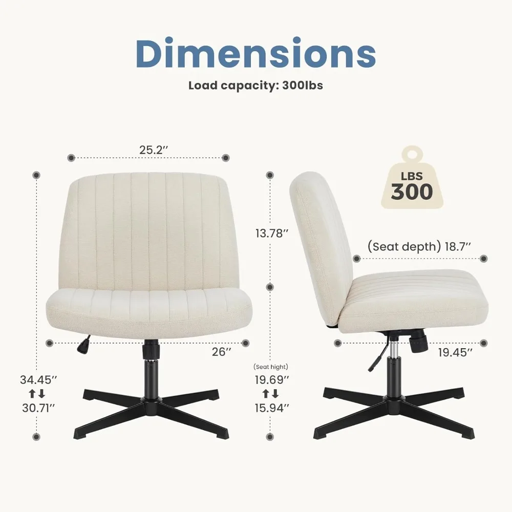 Chaise de bureau à jambes croisées, chaise de bureau large sans accoudoirs, sans roues, bureau à domicile moderne, vanité en cuir réglable