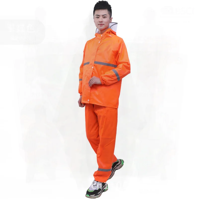 Adult Thick Oxford Cloth Raincoat Set Greening Workers Signal Motorcycle Rain Pants Two-Piece Waterproof Hiking Rain Gear Orange