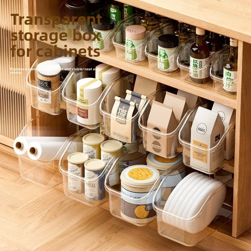 Clear Plastic Storage Bin with Wheels Large Capacity Open-Top Pantry Organizer Basket for Snacks
