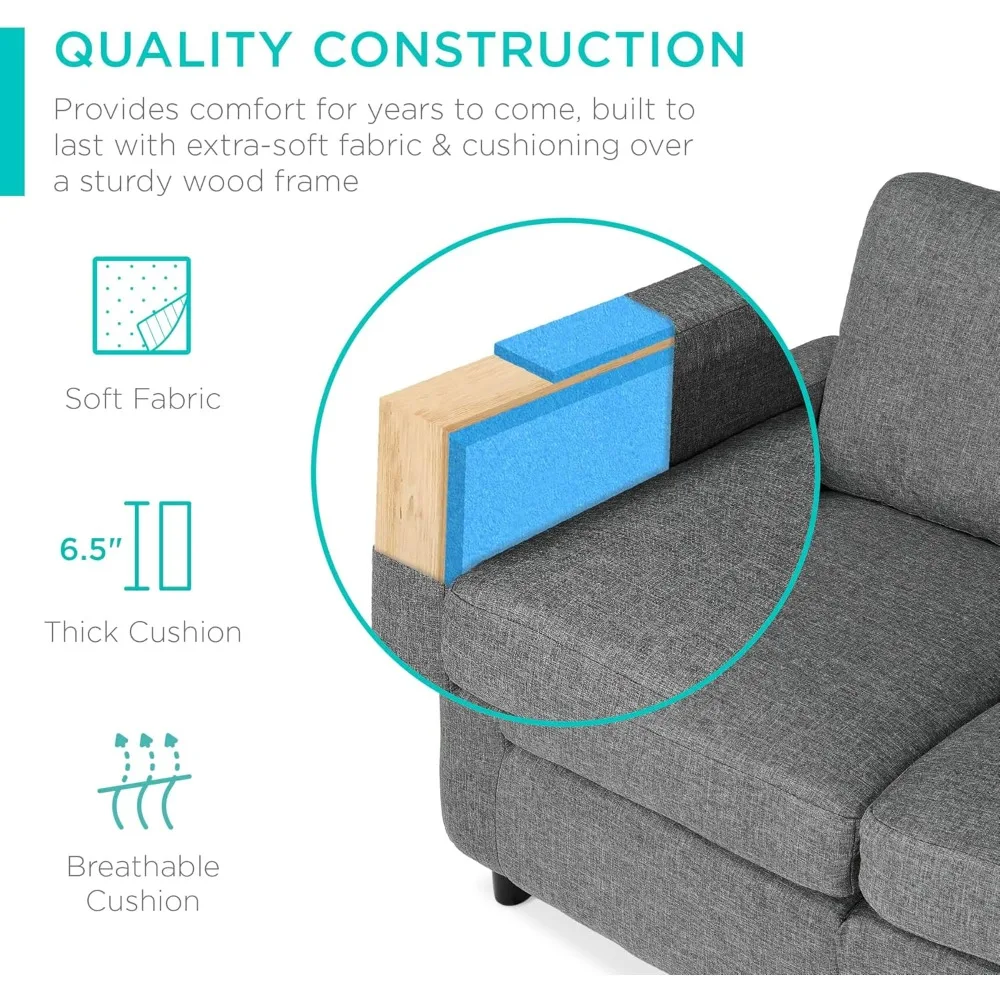 أريكة مقطعية منجدة باللون الرمادي الجديد للمنزل، والشقة، وغرفة النوم، والمساحات المدمجة مع صالة تشايز، و3 مقاعد - مشهورة