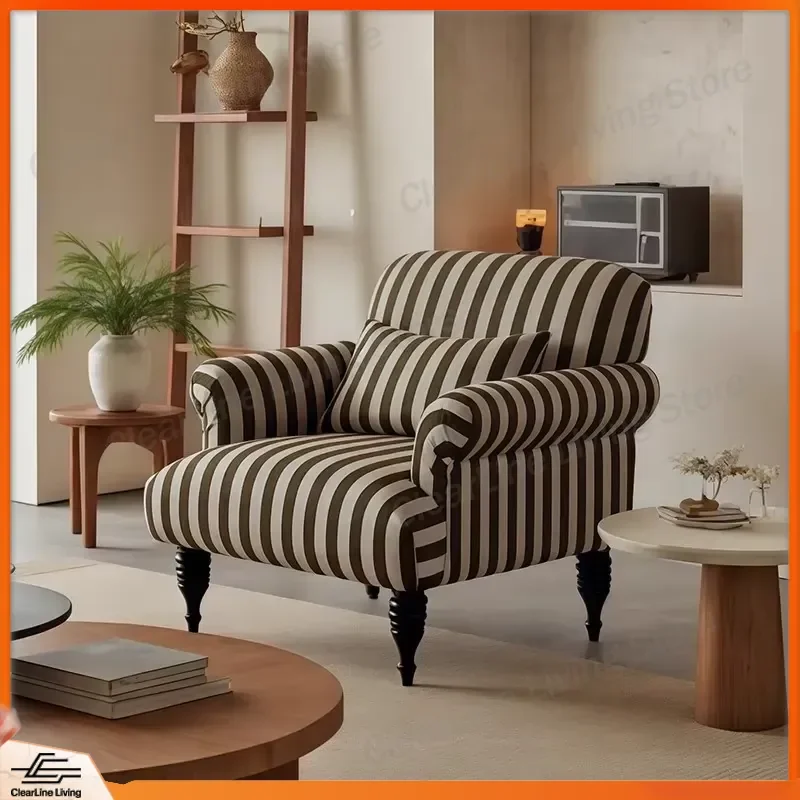 French Modern Single Sofa Chair Cotton Fabric Leisure Armchair for Living Room Bedroom Apartment Home Furniture Comfortable