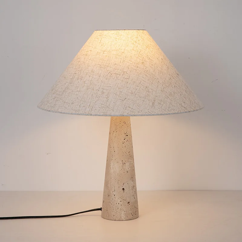 Yellow Travertine Fabric Art Table Lamp Nordic Bedroom Study Living Room Atmosphere Decoration Desk Lamp Wabi Sabi Wind Luster