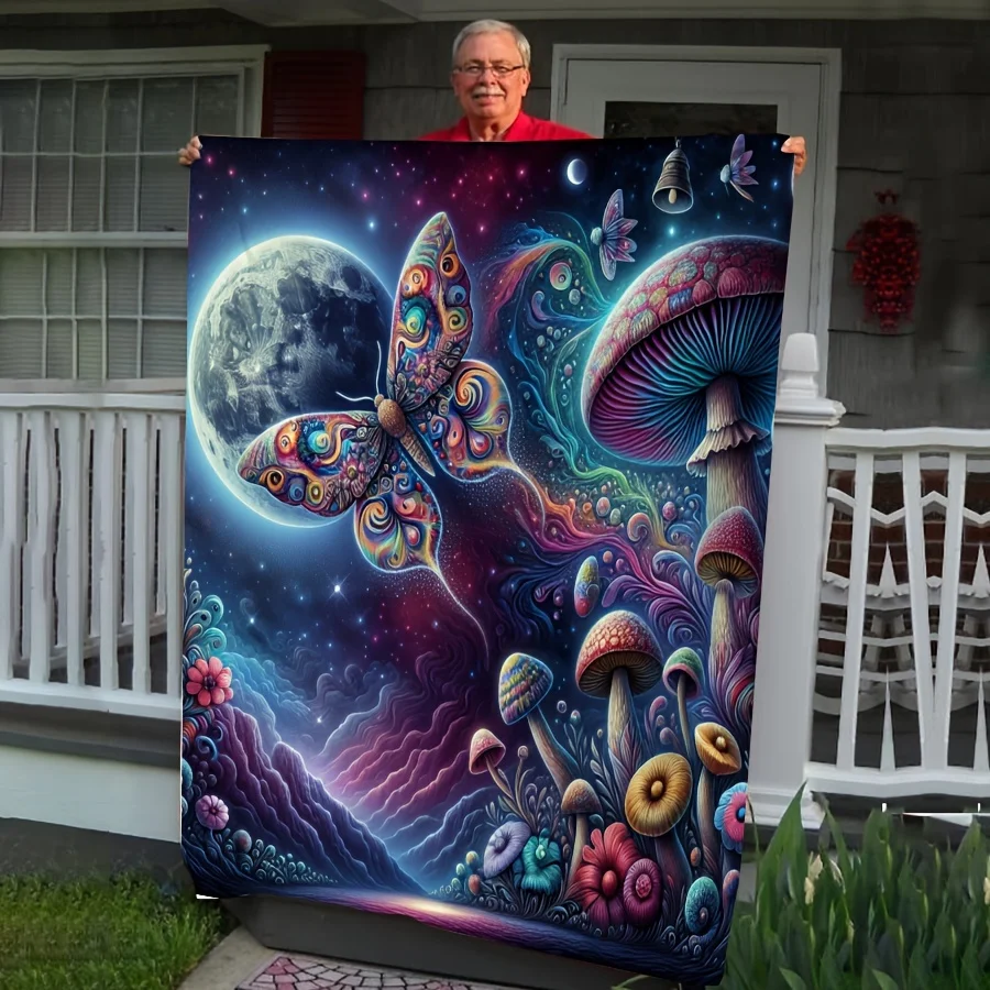 Psychedelic Cosmic Galaxy Blanket Throw Dreamy Art Moon Butterfly Mushroom Fantasy Celestial Witchy Boho Home Decor Decor Gift