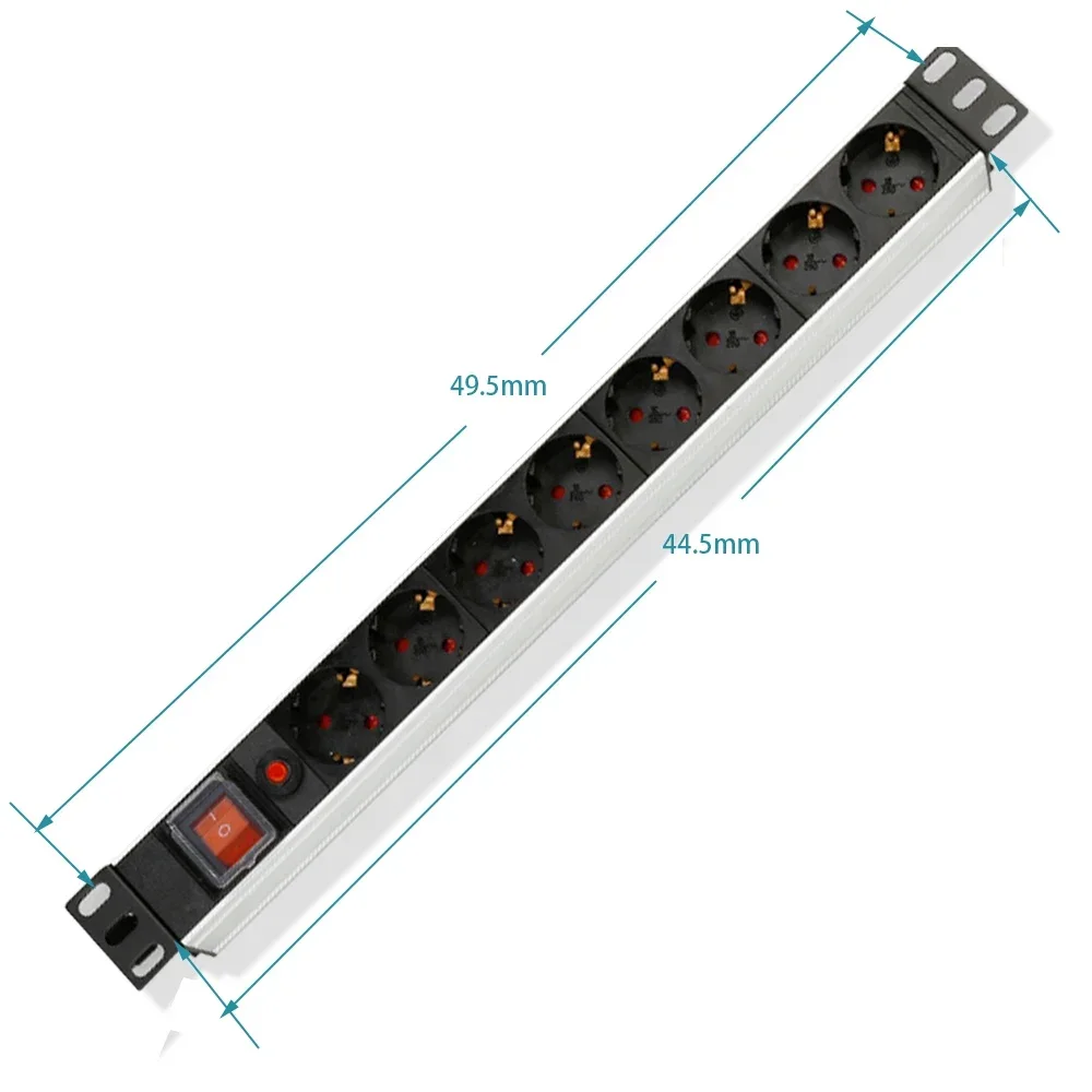 Melery PDU Power Strip Network Cabinet Rack Plug Socket 1U Aluminum Alloy EU Outlet Overload Protection Switch 2m Extension Cord