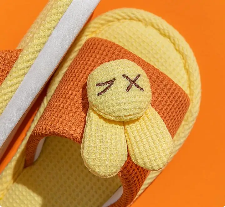 Cartoon Kaninchen Hausschuhe für Kinder Mode Closed Toe Hause Leinen Hausschuhe Frauen Stille Anti Slip Baumwolle Leinen Boden Schuhe Männer – Detail 6