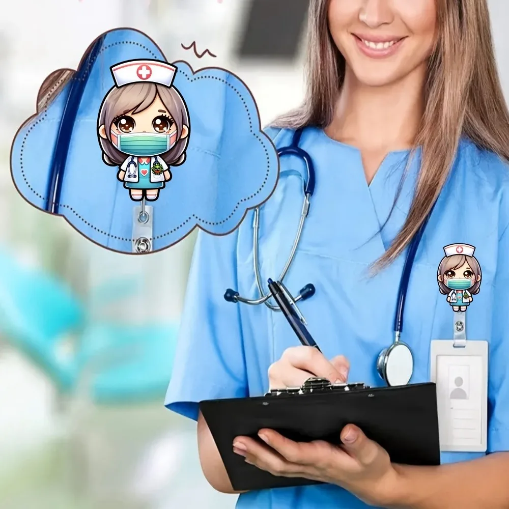 2 Ausweishalter für Krankenschwestern im Cartoon-Stil. Ausziehbare ID-Clips für RNs, LPNs und medizinische Assistenten.
