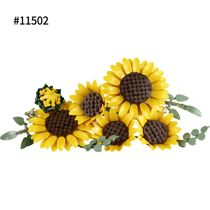 

Sunflower Bouquet Building Blocks Compatible With Legoed 11502 Artificial Flower Model Home Decoration Desk Plant Assemble Gifts