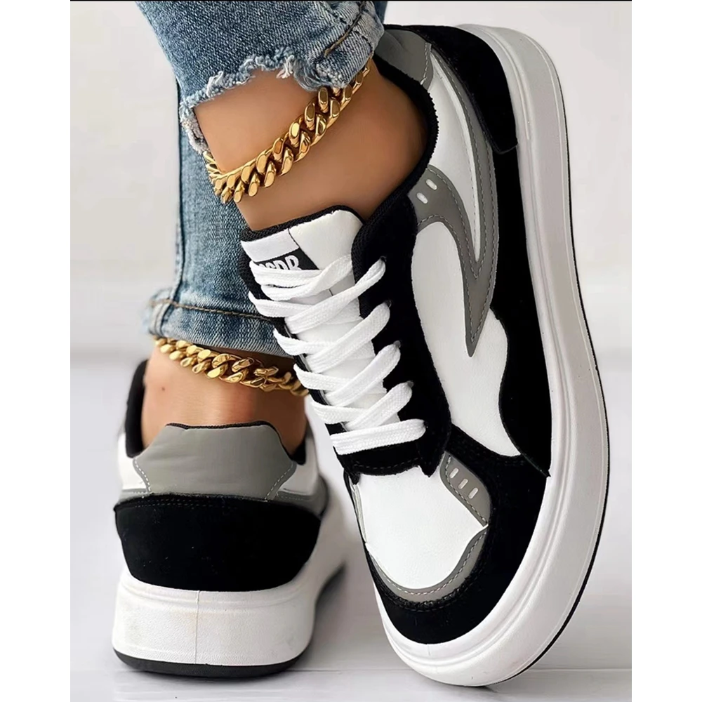 Women's Fashion Colorblock Casual Shoes Women Sports Shoes Laced Sneakers Shoes for Women Casual Espadrille Femme Flats Mocassin