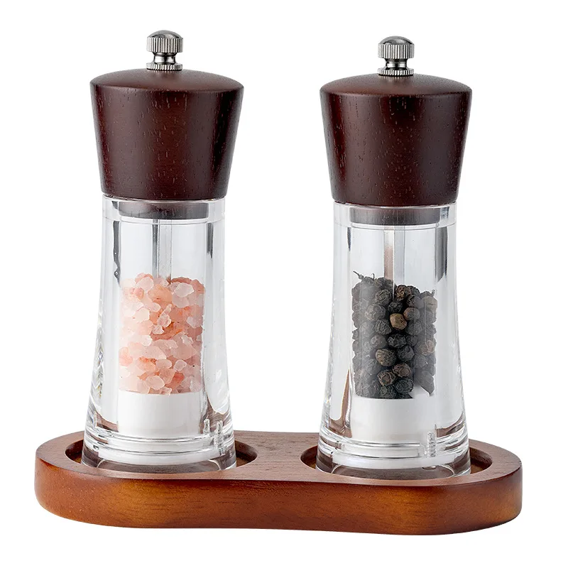 

Transparent Acrylic Pepper Grinder Manual Solid Wood Head Rose Sea Salt Black Pepper Grinder Grinding Western Seasoning Bottle