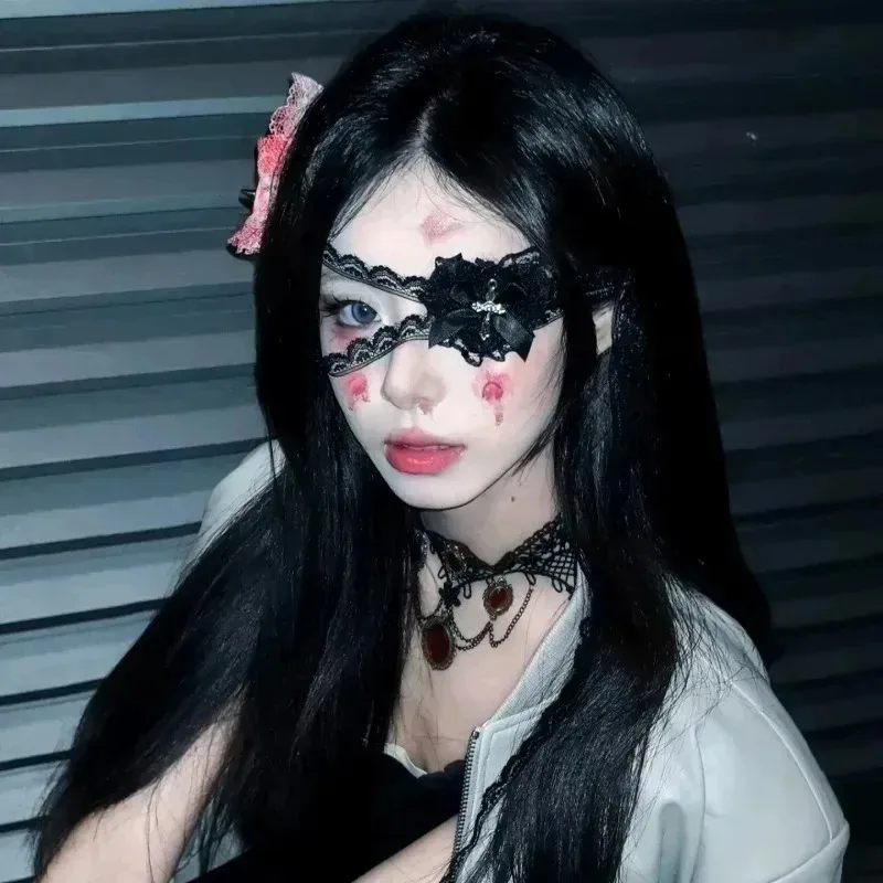 2026 جديد القوطية الصليب الدانتيل قناع عين Y2K نمط القوس الداكن تصميم هالوين ملابس الحفلات لوليتا تأثيري حفلة تنكرية الإكسسوار #4
