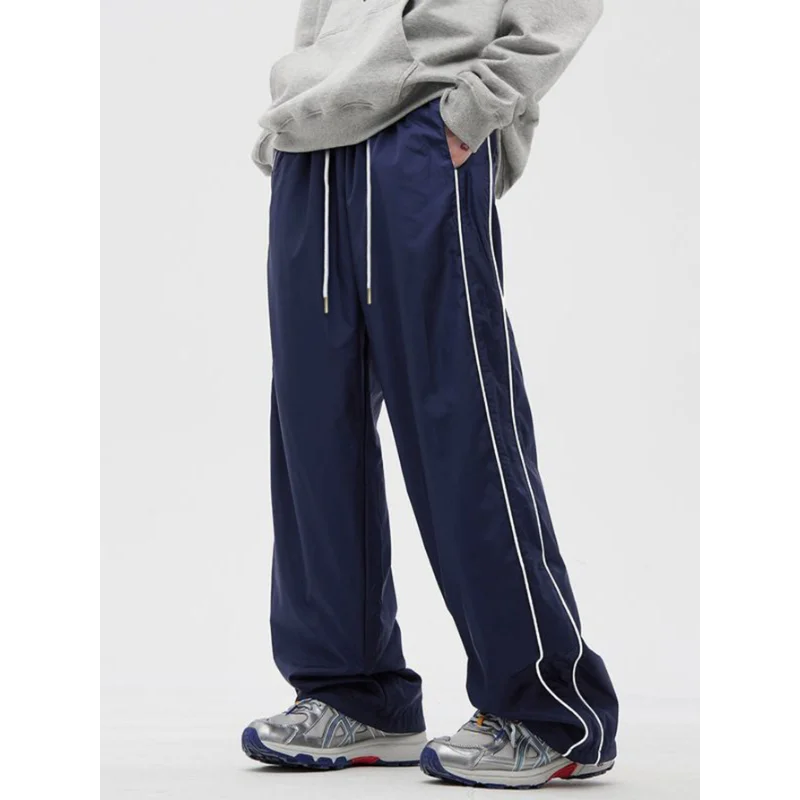 

Men's Casual Striped Straight-leg Pants Loose Solid Color Versatile Long Trousers