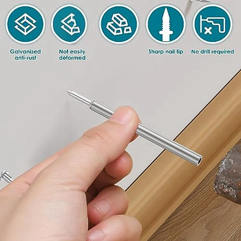 400 Pcs Double-Head Skirting Thread Seamless Nail,Rust-Proof No Trace Skirting Thread Screws Set With 4 Rods, With Nail