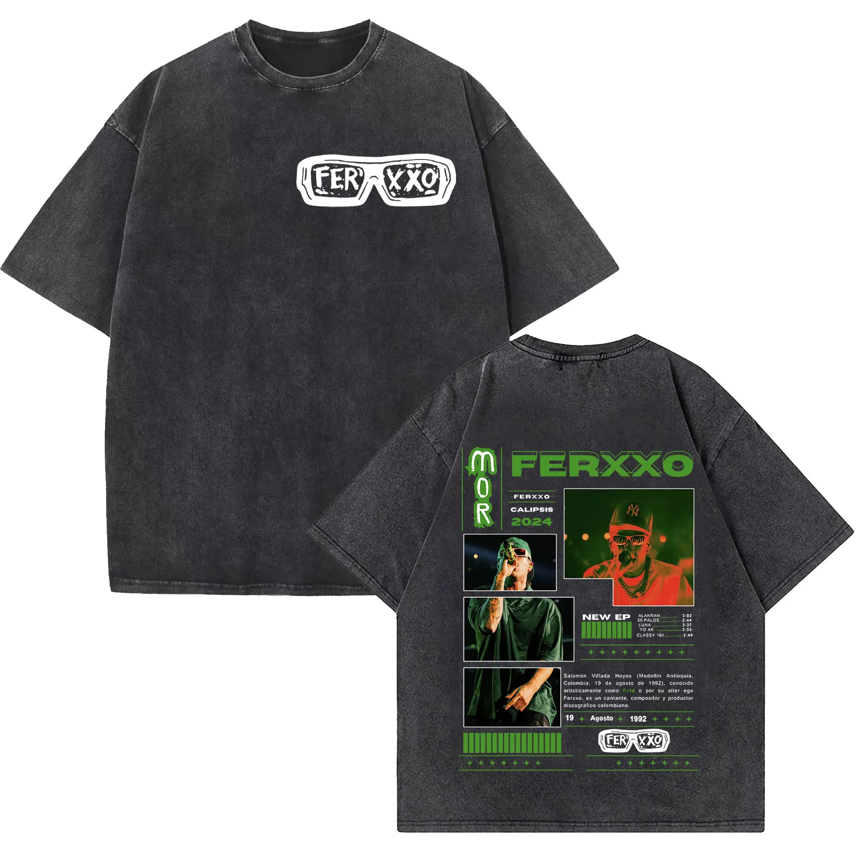 Camisetas Vintage Lavadas de Alta Calidad con Diseño de Feid Ferxxo Stops Europe Tour 2025, Estilo Rap, Hip Hop, Street Punk, Unisex