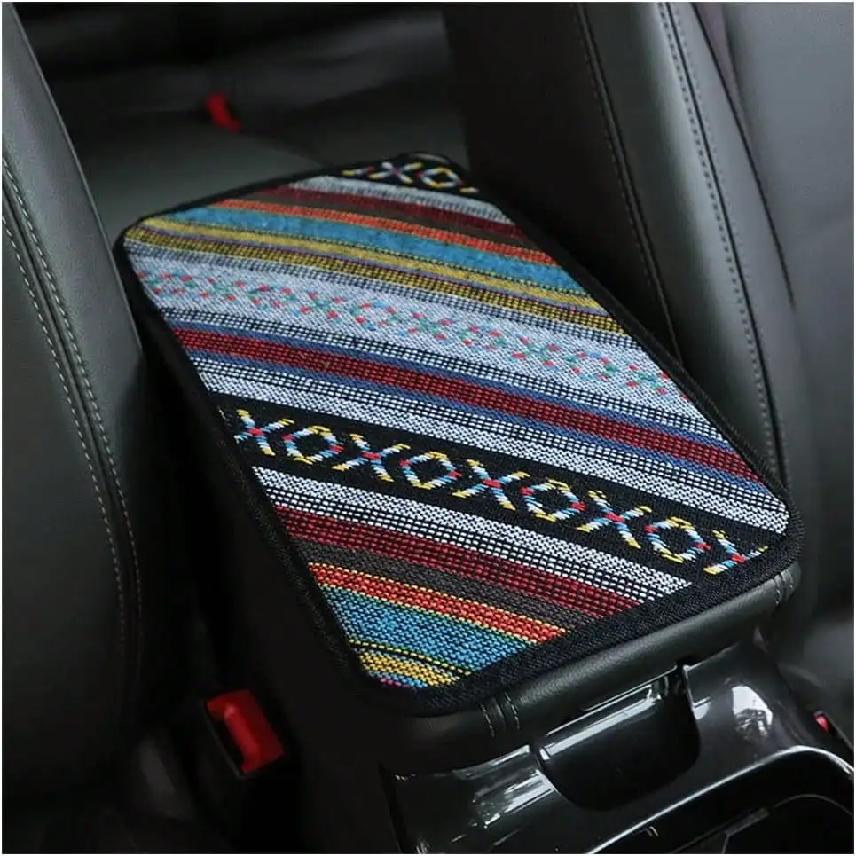Boho Car Center Console Armrest Cover, Comfort Support Universal Fit For Car Truck SUV Interior Decor