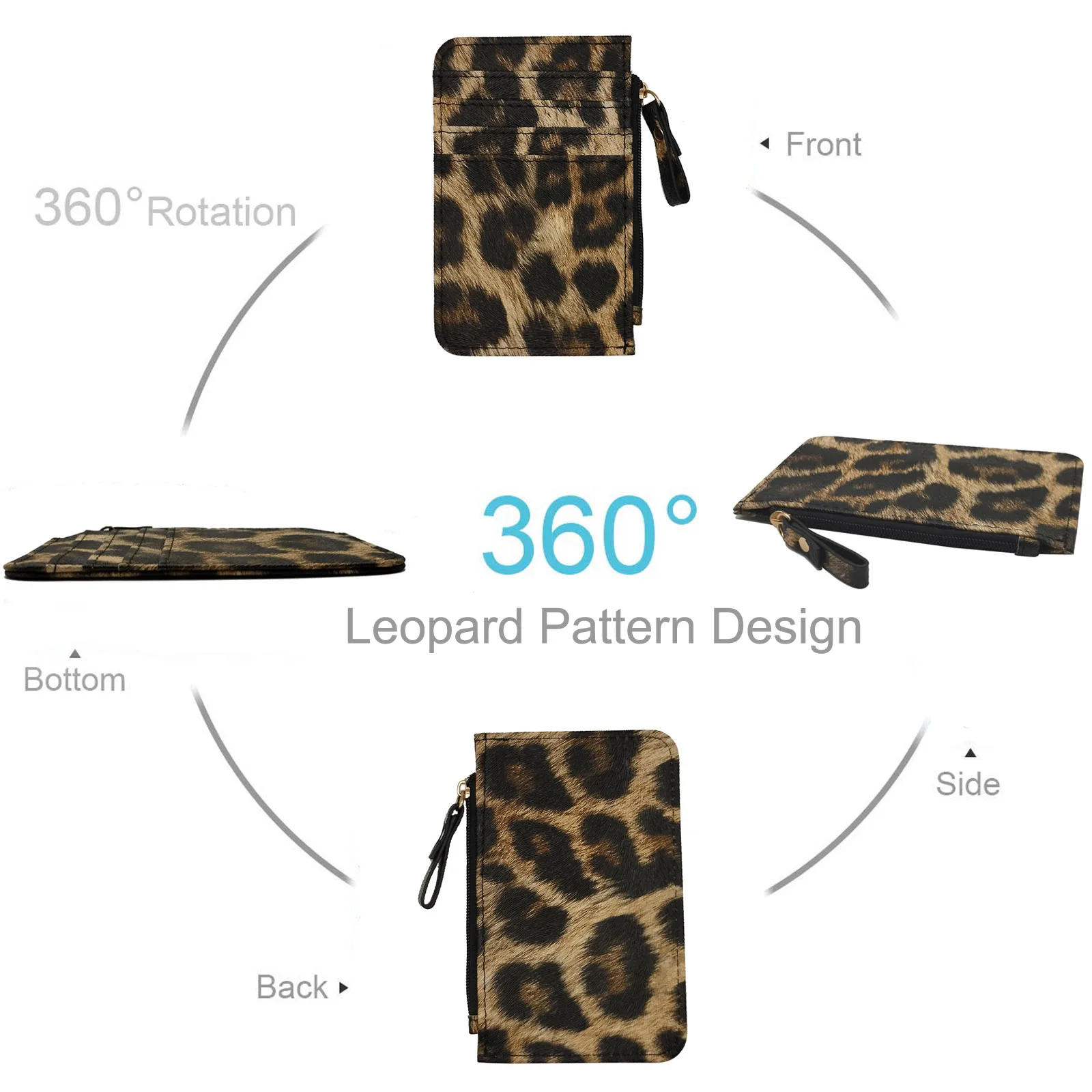 New Leopard Pattern Leather Slim Card Wallet For Women & Men Small Zipper Coin Purse Business Credit Card Holder Bag Nice Gifts