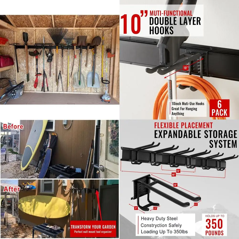 

Durable Garage Storage Rack, Wall-Mounted Tool Organizer, Holds 350 lbs, Black