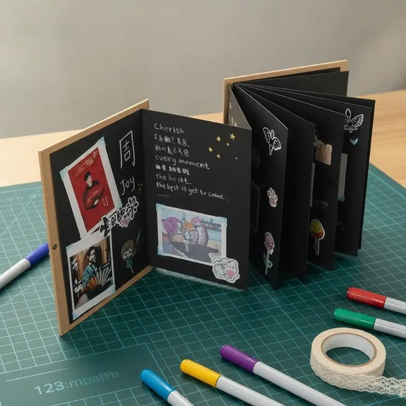 Accordion Style 18 Page Photo Album Foldable Kraft Paper DIY Scrapbook for Couple Wedding Baby Growth Memory Record