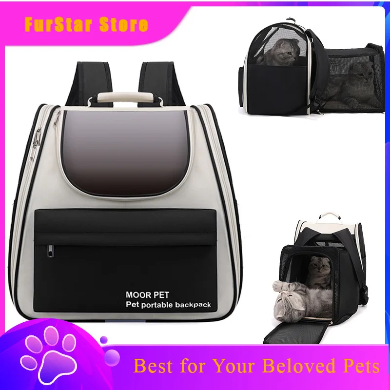 FurStarCat Carrier, Pet Bag, Portable Handbag, Backpack With Expandable Large Space, Suitable For All Seasons And Foldable