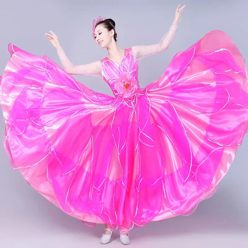 Damski strój do flamenco hiszpańskiego z długim rękawem, obrót 360 stopni, sukienka do tańca corrido, długa szata, czerwone sukienki flamenco dla dziewczynek