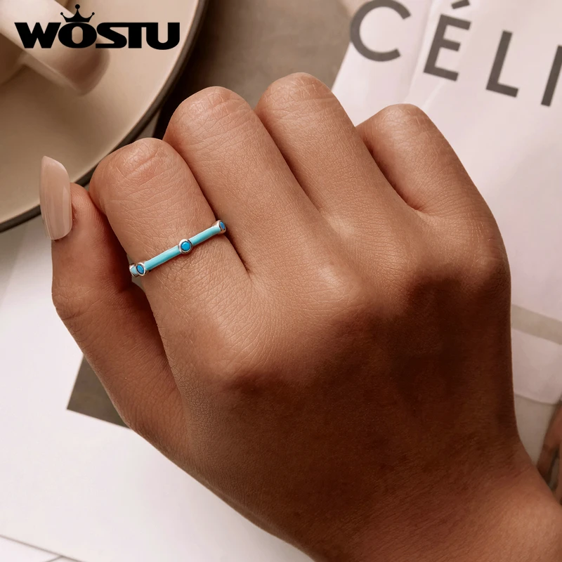 WOSTU Turquoise Vintage Cocktail Open Ring 100% Real 925 Sterling Silver Exquisite Finger Rings For Women Statement Jewelry Gift