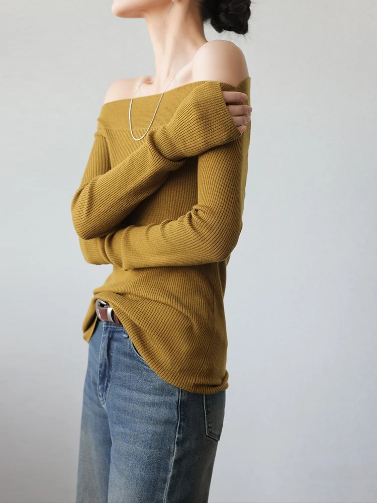 

JWUNIQUE женский простой длинный вязаный топ однотонного цвета с базовым слоем, зимний новый облегающий трикотаж для поездок на работу и сна