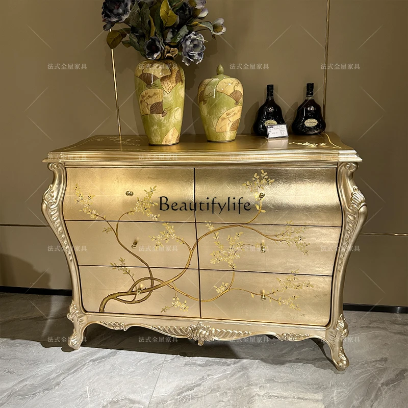 

French gold foil entrance cabinet European solid wood master bedroom TV cabinet storage cabinet