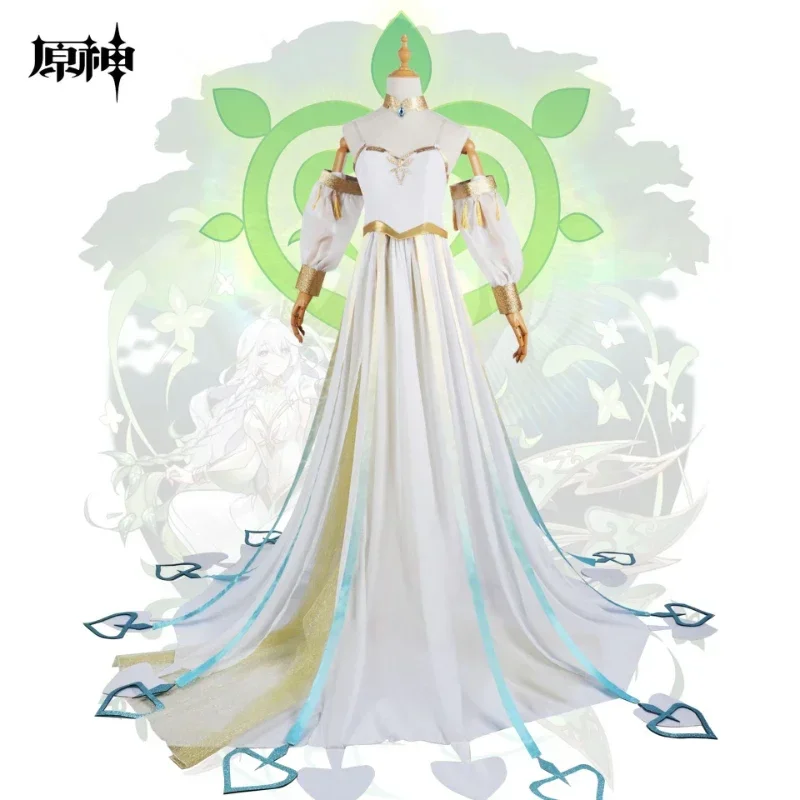 The Greater Lord Rukkhadevata Cosplay Genshin Impact Costume Wig Uniform Party Outfit Women Halloween Party White Long Dress