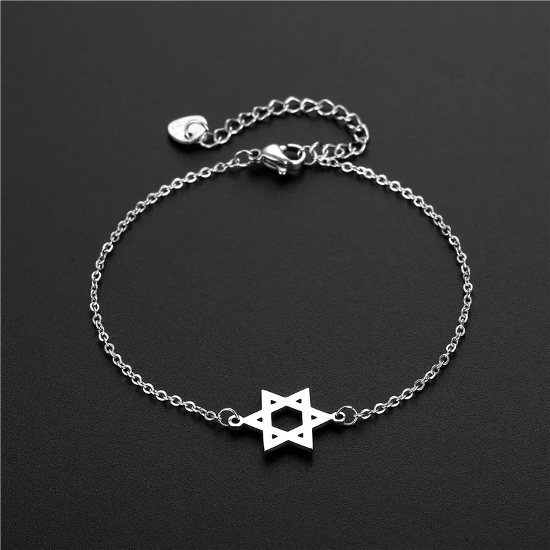 Brazalete de estrella de David de acero inoxidable de alta calidad para hombres y mujeres, pulsera de mano de estrella Simple, joyería diaria