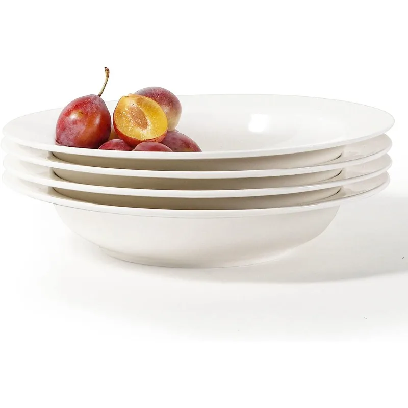 

Pasta Bowls Set of 4, White Porcelain Salad Bowls, 9 Inch Deep Soup Plates for Kitchen and Eating, Large Wide Bowls for Serving