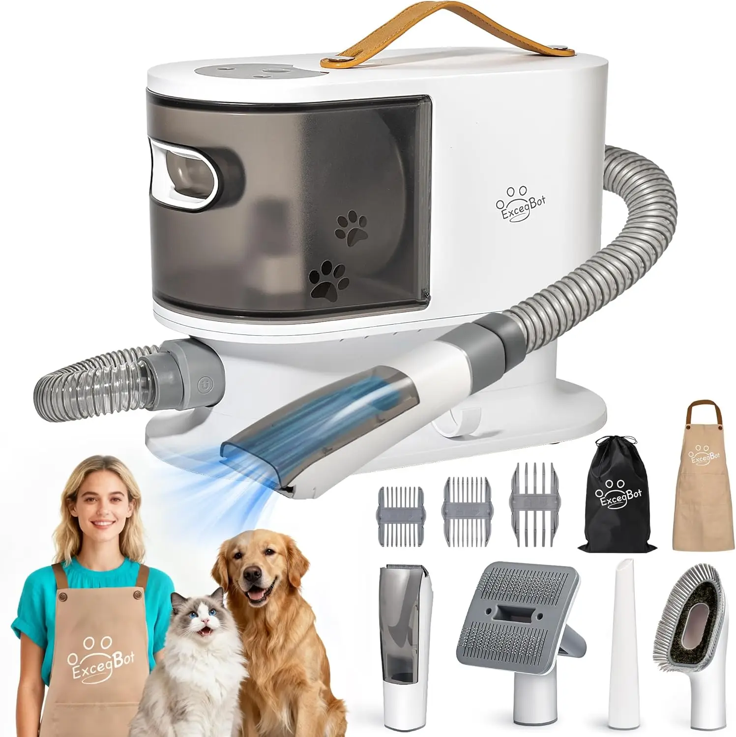 

Pet Grooming Vacuum with 12kPa Suction, ≤50dB Quiet, 2L Dust Cup & 5-in-1 Kit for Dogs & Cats