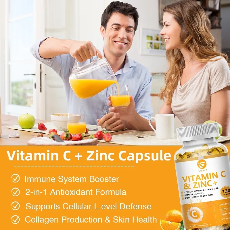 Vitakit Vitamin C 1000mg with Zinc 20mg 120 Capsules Vitamin Dietery Supplement | Non-GMO & Gluten Free Vegan view 2