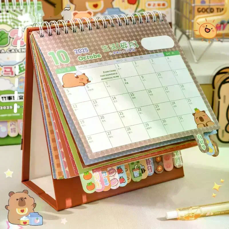 

2026 Portable Desk Calendar with Coil Binding Capybara/Panda Design Mini Desktop Schedule Planner for Office And School