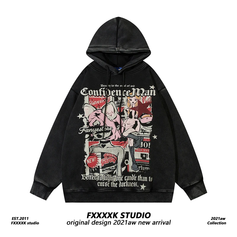 

FXK Original Street Sle Fce Толстовка на подкладке ex Винтажная толстовка с капюшоном в стиле ретро, крутая шляпа, женская мода, осень 2023, осень