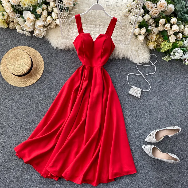 Summer Solid Sleveless Long Dress Women V Neck Party Evening Dresses Sexy Backless Bandage Maxi Female Y2k Holiday Vestidos